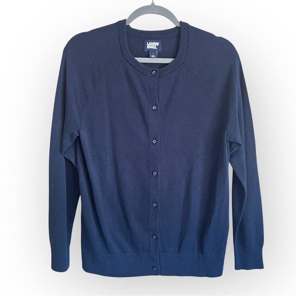 NEW Land’s End Classic Cardigan sweater, navy blue, size S, relaxed fit